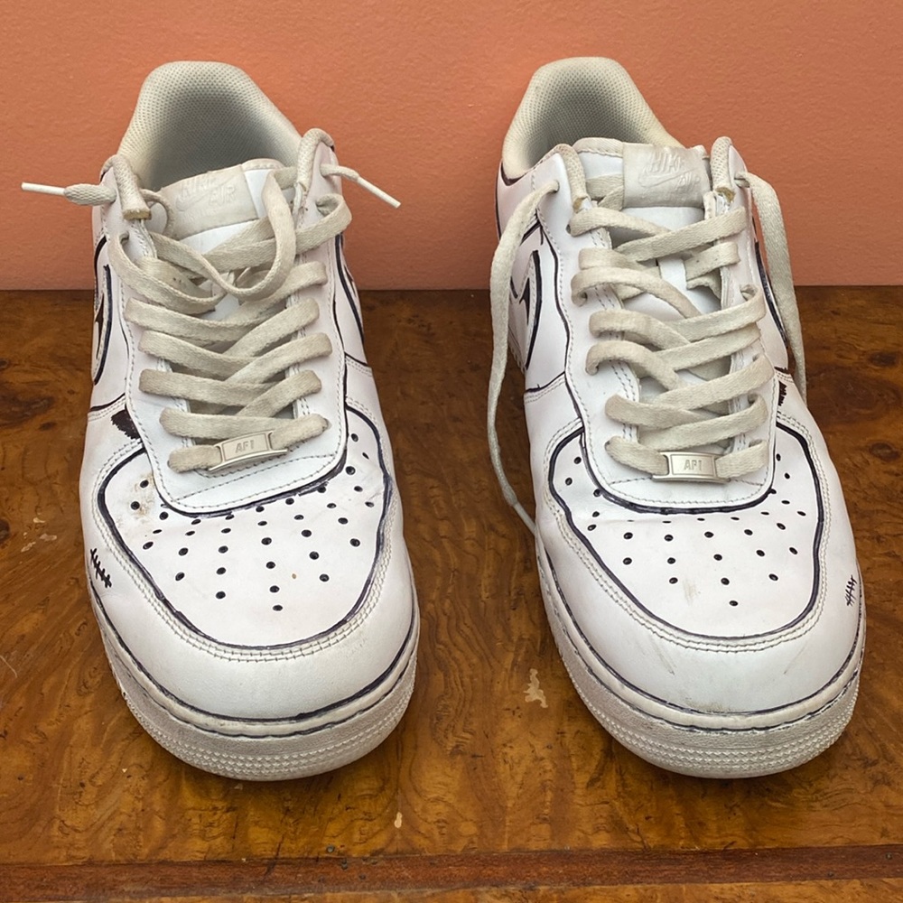 Nike Air Force 1 ' Shoes Mens Size 15  CW2288-111  Stitching Outline W/ Sharpie